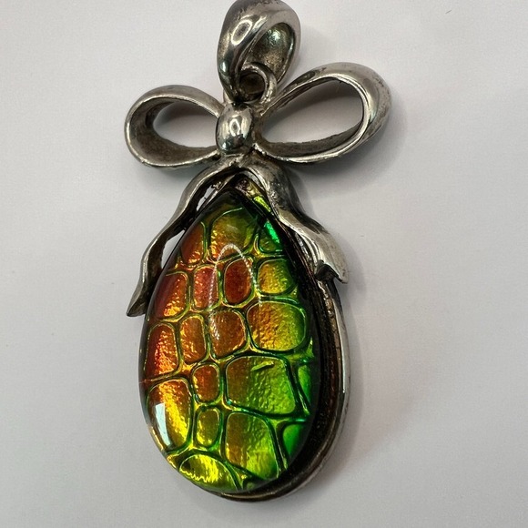 Vintage Artisan Dichroic Glass Pendant Snakeskin Pattern Iridescent Bow Artisian - Picture 3 of 12